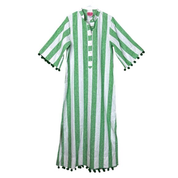 Kate Spade Awning Stripe Pom-Pom Tunic Dress Crop Sleeve White Green SZ Medium - Picture 2 of 14
